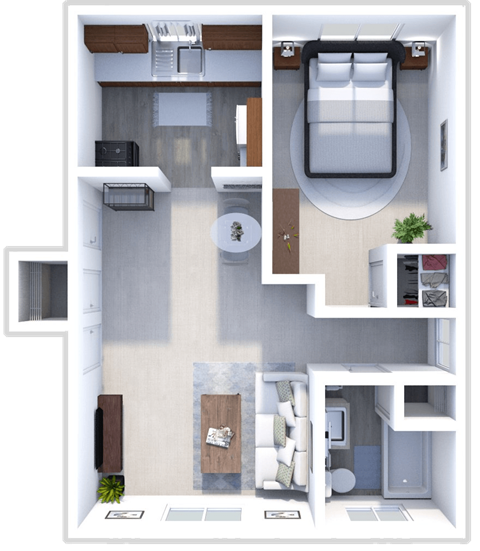Floor plan for 1 bed, 1 bath, 510 sqft